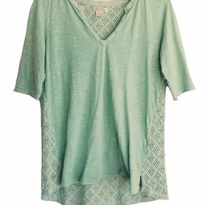 Lucky Y2K Mint Crochet Open Knit Back Lounge Boho Boyfriend Tee